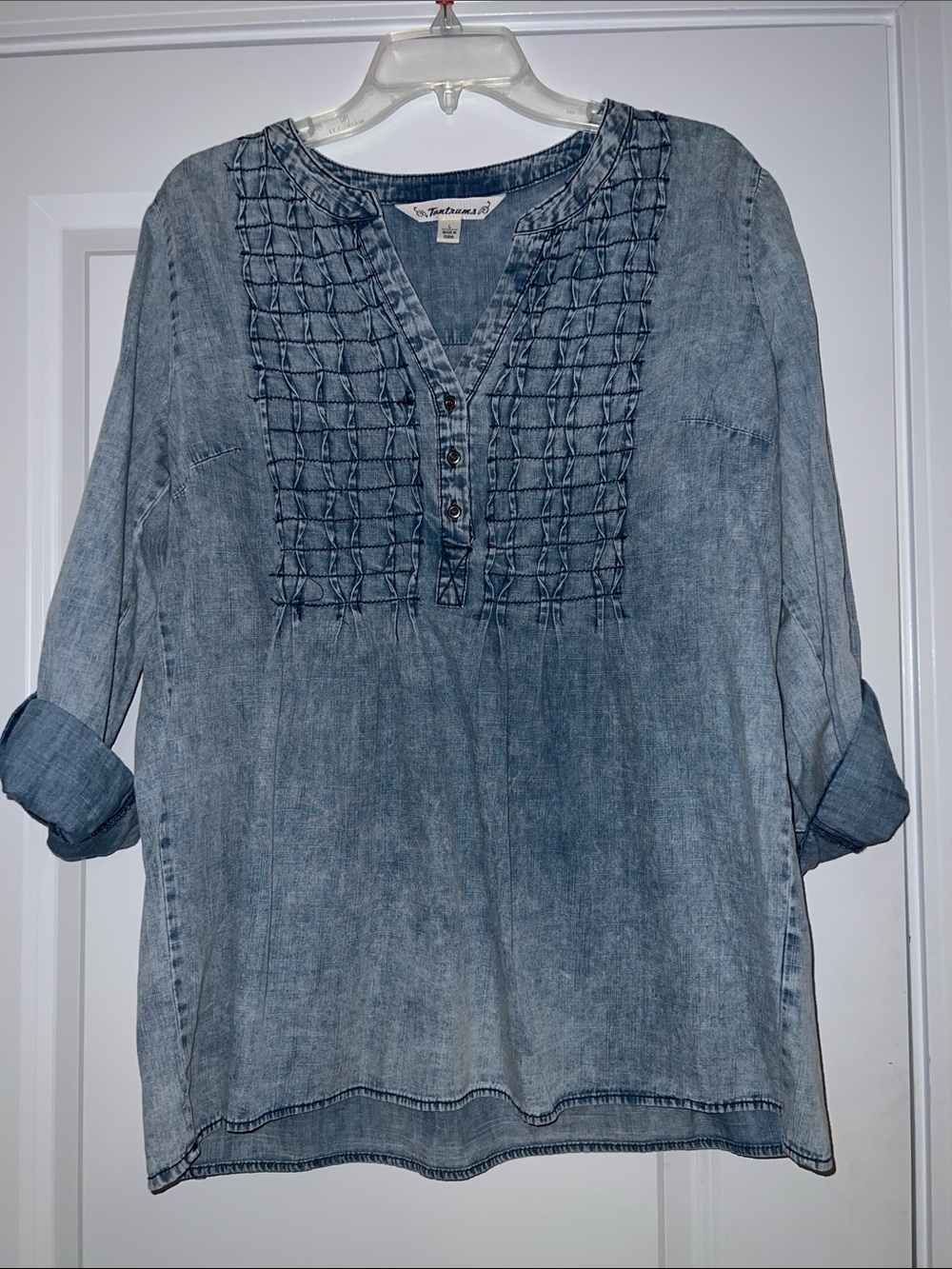 Tantrums Light Blue Washed Denim Tunic with Smocked Front